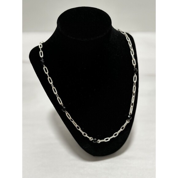 Sterling Silver Necklace Black Beads Hook Clasp 925 Mexico Signed TC-54 23” - Picture 1 of 6